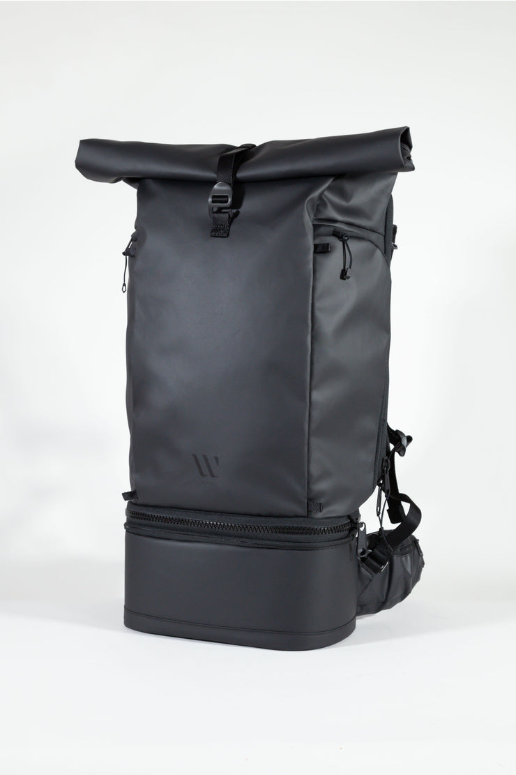 WayksOne Travel Backpack Original Sleek Black Front Angled