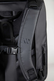 WayksOne Travel Backpack Compact Sleek Black Shoulder Strap#colour_sleek-black
